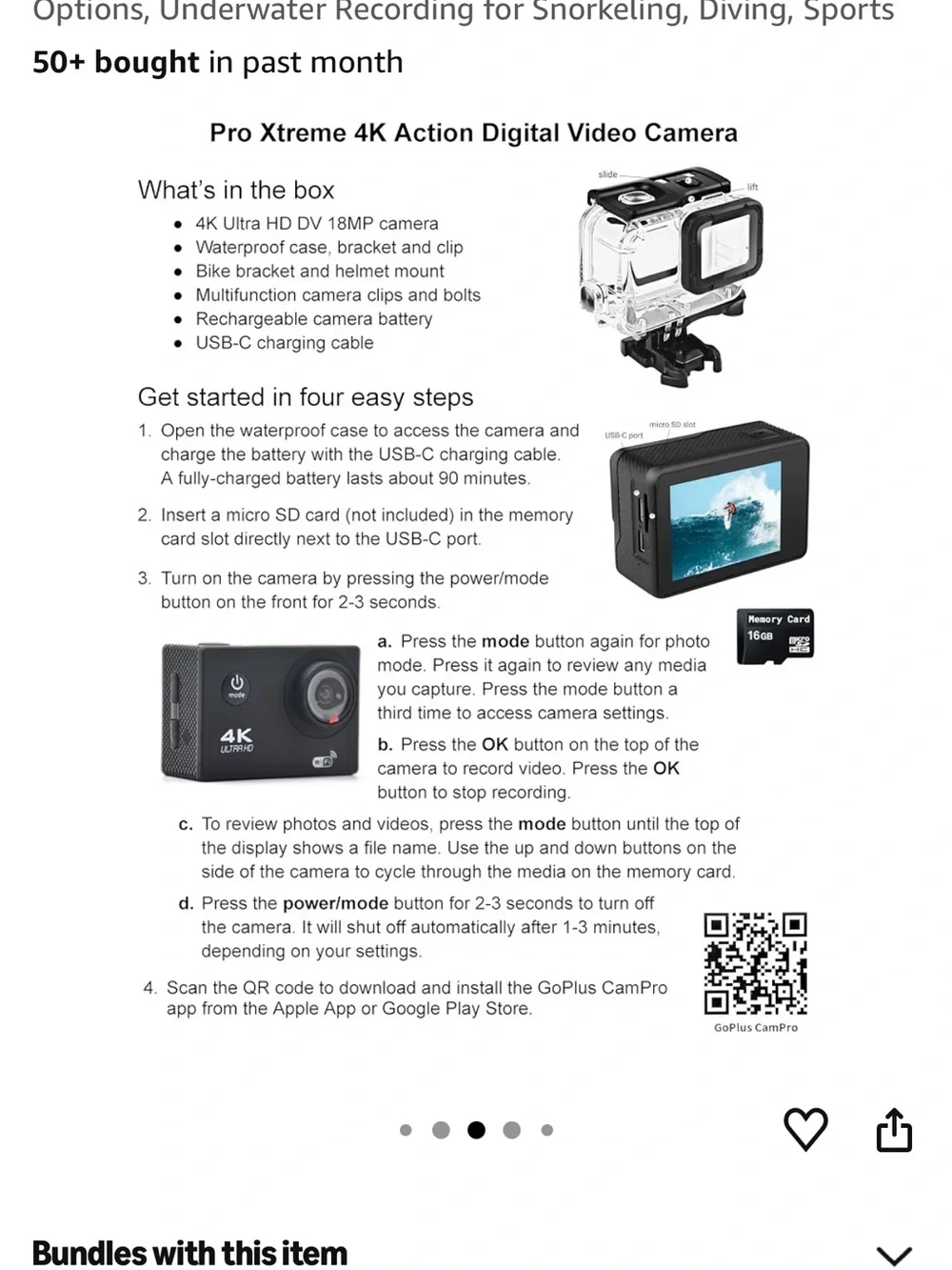 Waterproof Underwater Sports Camera / DashBoard Camera with attachments and Case